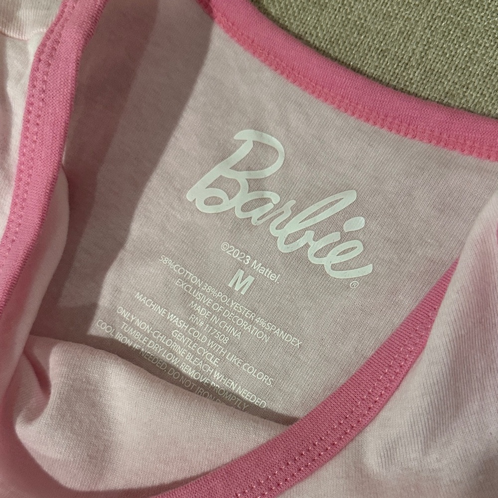 embroidered barbie tank top with dark pink trim - Picture 5 of 8